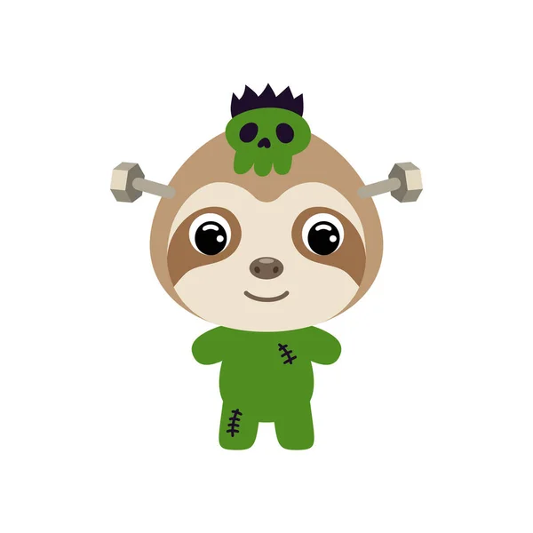Cute Little Halloween Sloth Frankenstein Costume Cartoon Animal Character Kids — Vetor de Stock