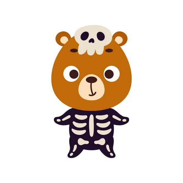 Mignon Petit Ours Halloween Costume Squelette Cartoon Personnage Animal Pour — Image vectorielle