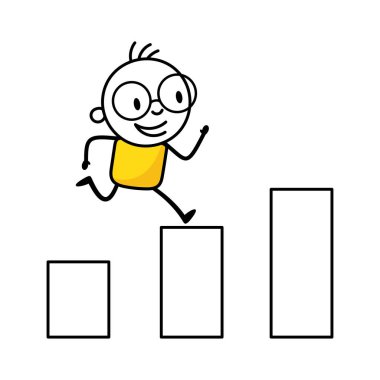 Beyaz arka planda izole bir şekilde hedefine atlayan bir adam. Başarı konsepti. Vektör stok illüstrasyonu.