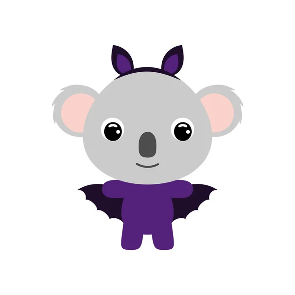 Cute Little Halloween Koala Bat Costume Cartoon Animal Character Kids — 图库矢量图片