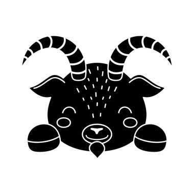 Şirin İskandinav keçi kafası. Çocukların tişörtleri, giysileri, bebek odası dekorasyonu, tebrik kartları, davetiyeler, posterler, evin içi. Vektör stok illüstrasyonu