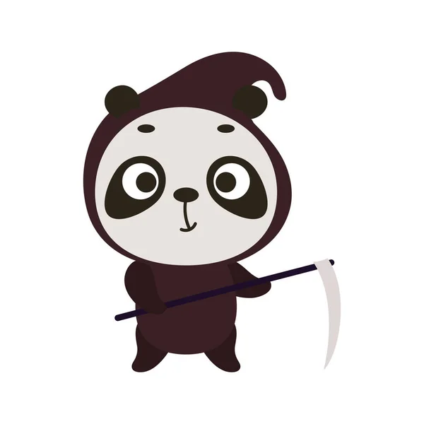 Cute Little Halloween Panda Grim Reaper Costume Cartoon Animal Character — Stockvektor