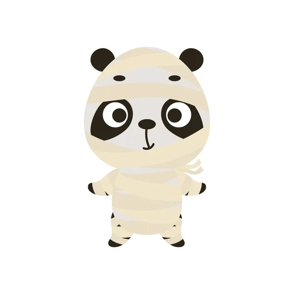 Cute Little Halloween Panda Mummy Costume Cartoon Animal Character Kids — Vector de stock