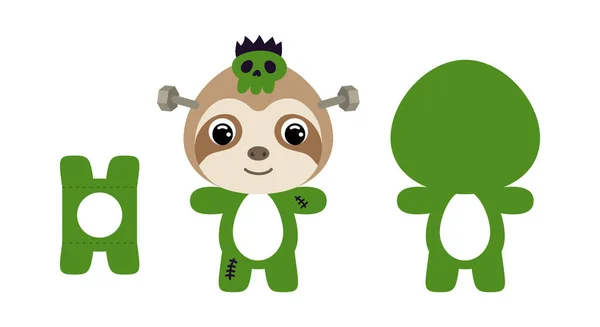 Cute Die Cut Halloween Sloth Chocolate Egg Holder Template Cartoon — Vector de stock