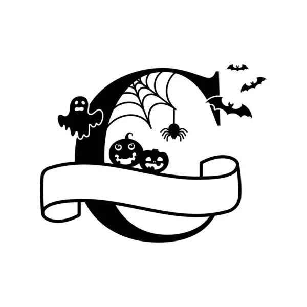 Leuke Halloween Letter Gespleten Monogram Cartoon Geest Pompoen Knuppel Voor — Stockvector