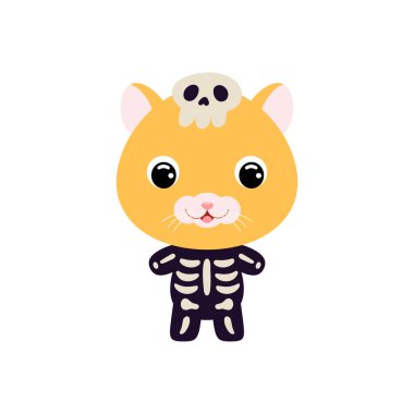 İskelet kostümlü şirin bir Cadılar Bayramı hamster 'ı. Çocuk tişörtleri için çizgi film karakteri, bebek dekorasyonu, bebek partisi, tebrik kartı, davetiye, ev içi. Vektör stok illüstrasyonu