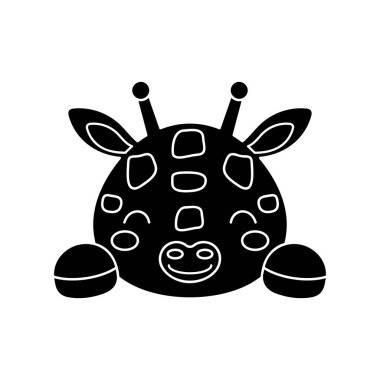 Şirin İskandinav zürafa kafası. Çocukların tişörtleri, giysileri, bebek odası dekorasyonu, tebrik kartları, davetiyeler, posterler, evin içi. Vektör stok illüstrasyonu