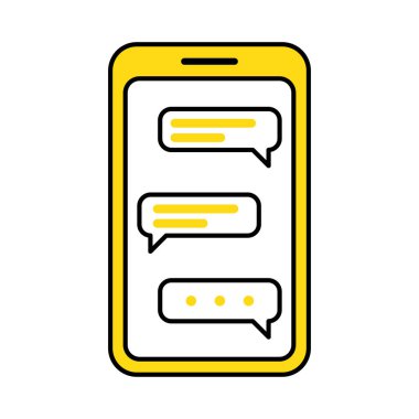 Ekranında mesajlar olan bir cep telefonu. İletişim ve sosyal medya kavramı. Vektör stok illüstrasyonu.