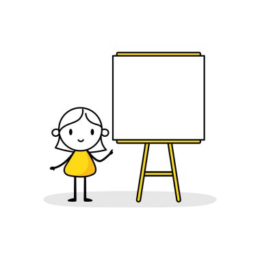 Woman makes a presentation near a storyboard. Vector stock illustration.