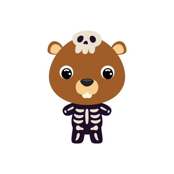 Cute Little Halloween Beaver Skeleton Costume Cartoon Animal Character Kids — Stockvektor