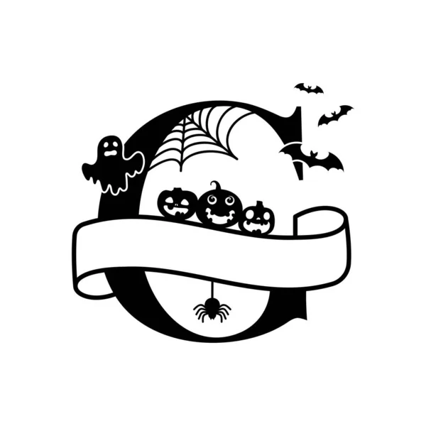 Cute Halloween Letter Split Monogram Cartoon Ghost Pumpkin Bat Kids — Image vectorielle