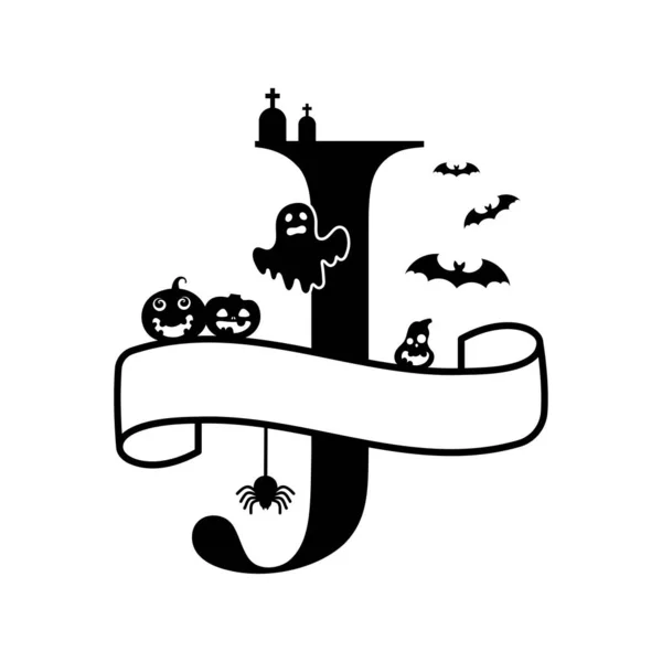Leuke Halloween Letter Gespleten Monogram Cartoon Geest Pompoen Knuppel Voor — Stockvector