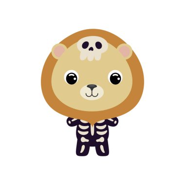 Cute little Halloween lion in a skeleton costume. Cartoon animal character for kids t-shirts, nursery decoration, baby shower, greeting card, invitation, house interior. Vector stock illustration