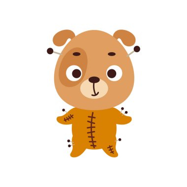 Cute little Halloween dog in a voodoo costume. Cartoon animal character for kids t-shirts, nursery decoration, baby shower, greeting card, invitation, house interior. Vector stock illustration