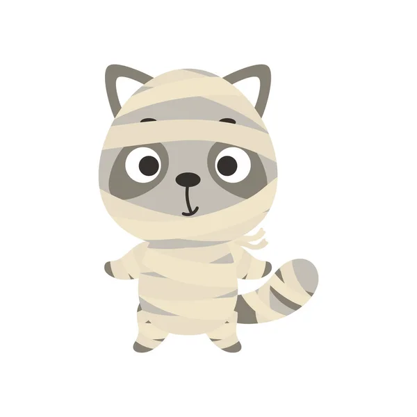 Cute Little Halloween Raccoon Mummy Costume Cartoon Animal Character Kids — Image vectorielle