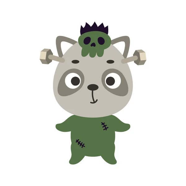 Cute Little Halloween Raccoon Frankenstein Costume Cartoon Animal Character Kids — Vetor de Stock