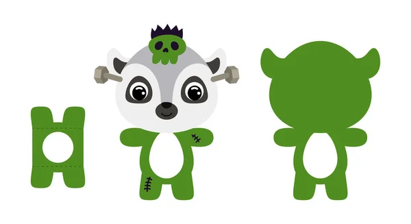 Cute Die Cut Halloween Lemur Chocolate Egg Holder Template Cartoon — Vector de stock