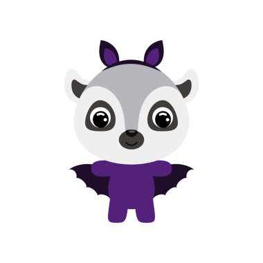 Cute little Halloween lemur in a bat costume. Cartoon animal character for kids t-shirts, nursery decoration, baby shower, greeting card, invitation, house interior. Vector stock illustration