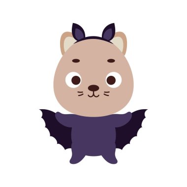 Cute little Halloween cat in a bat costume. Cartoon animal character for kids t-shirts, nursery decoration, baby shower, greeting card, invitation, house interior. Vector stock illustration