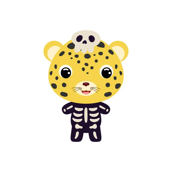 Cute Little Halloween Cheetah Skeleton Costume Cartoon Animal Character Kids — Image vectorielle