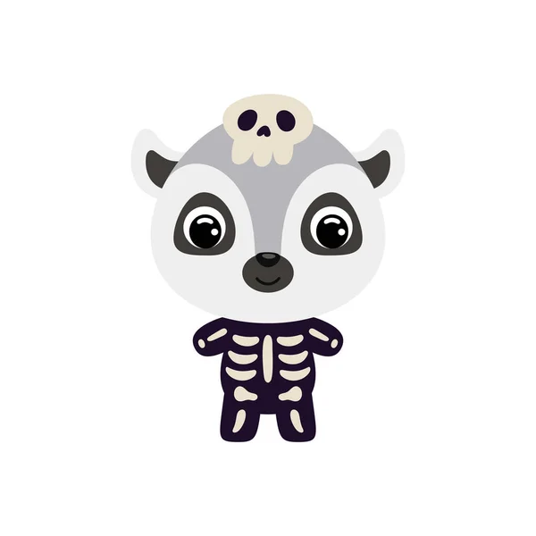 Cute Little Halloween Lemur Skeleton Costume Cartoon Animal Character Kids — Wektor stockowy