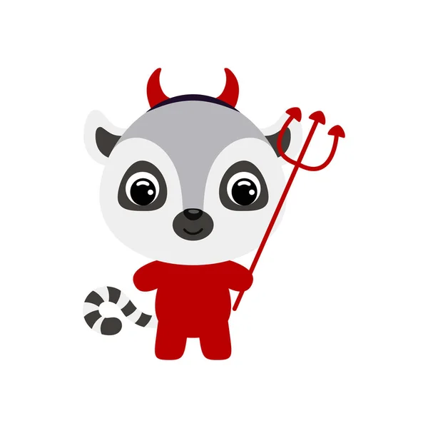 Cute Little Halloween Lemur Devil Costume Cartoon Animal Character Kids — Wektor stockowy