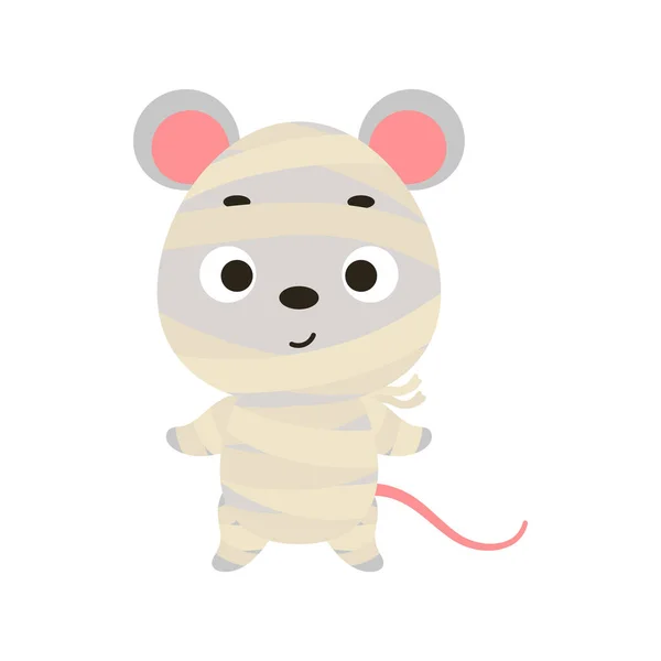 Cute Little Halloween Mouse Mummy Costume Cartoon Animal Character Kids — Vector de stock