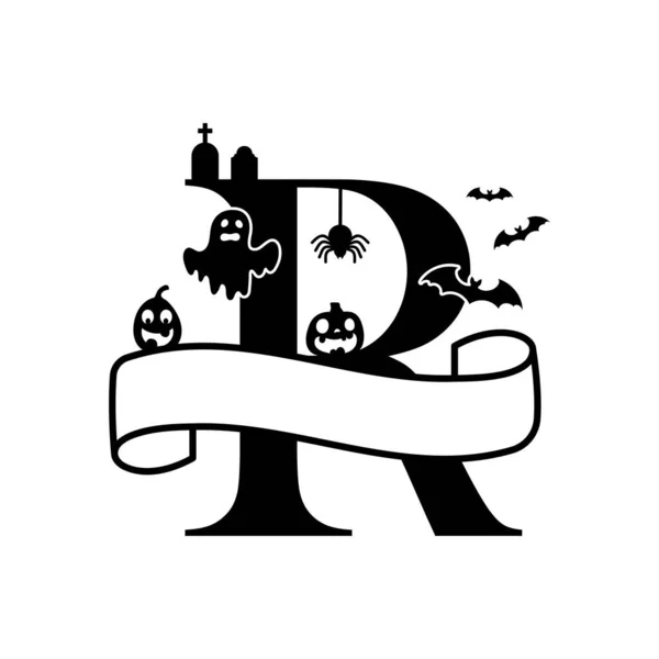 Cute Halloween Letter Split Monogram Cartoon Ghost Pumpkin Bat Kids — Stock Vector