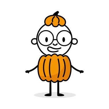 Man in a pumpkin costume. Cartoon Halloween character. Vector stock illustration.