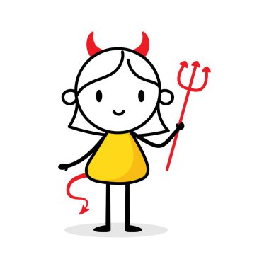 Woman in a devil costume. Cartoon Halloween character. Vector stock illustration.