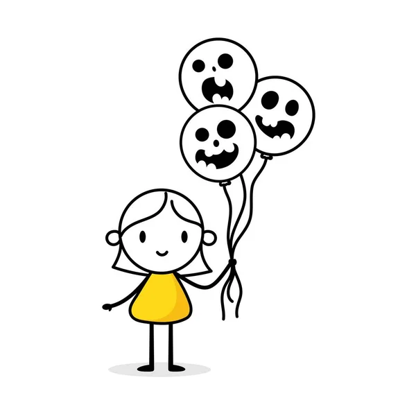 Woman Holding Balloons Jack Lantern Facial Expressions Cartoon Halloween Character — Vector de stock