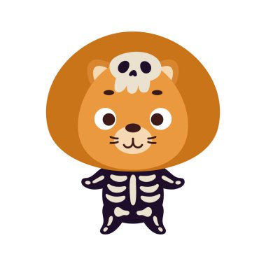 Cute little Halloween lion in a skeleton costume. Cartoon animal character for kids t-shirts, nursery decoration, baby shower, greeting card, invitation, house interior. Vector stock illustration