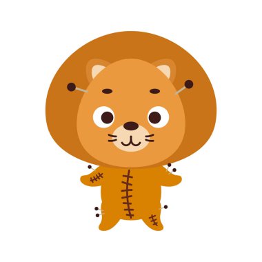 Cute little Halloween lion in a voodoo costume. Cartoon animal character for kids t-shirts, nursery decoration, baby shower, greeting card, invitation, house interior. Vector stock illustration