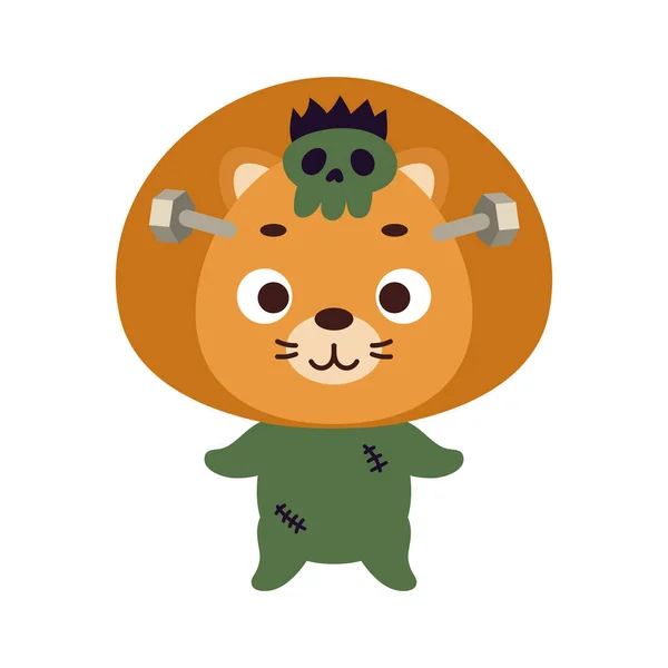 Cute Little Halloween Lion Frankenstein Costume Cartoon Animal Character Kids — Vetor de Stock