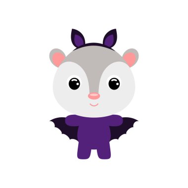 Cute little Halloween opossum in a bat costume. Cartoon animal character for kids t-shirts, nursery decoration, baby shower, greeting card, invitation, house interior. Vector stock illustration