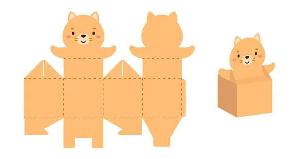 Tatlı, şeker ve küçük hediyeler için basit paket kedi tasarımı. Parti paketi şablonu, doğum günü, bebek partisi. Yazdır, kes, katla, yapıştır. Vektör stok illüstrasyonu.