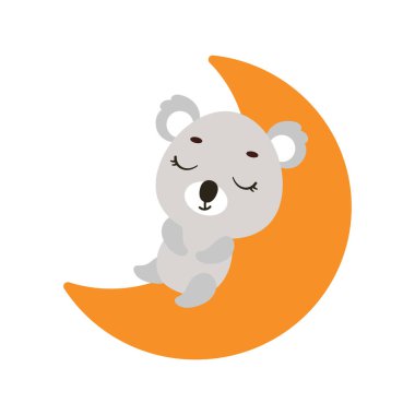 Cute little koala sleeping on moon. Cartoon animal character for kids t-shirt, nursery decoration, baby shower, greeting cards, invitations, house interior. Vector stock illustration