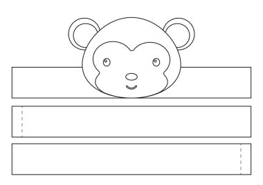 Yazdırılabilir kağıttan taç. Doğum günü, noel, bebek partisi için kurdele şablonu. Eğlence için eğlenceli bir aksesuar. Yazdır, boya, kes ve yapıştır. Vektör stok illüstrasyonu.