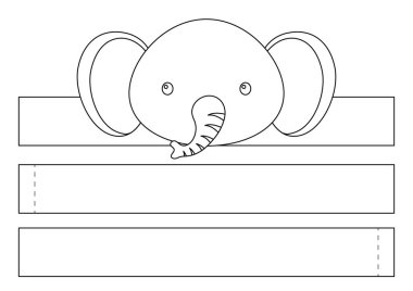 Basılabilir fil kağıdından taç. Doğum günü, noel, bebek partisi için kurdele şablonu. Eğlence için eğlenceli bir aksesuar. Yazdır, boya, kes ve yapıştır. Vektör stok illüstrasyonu.