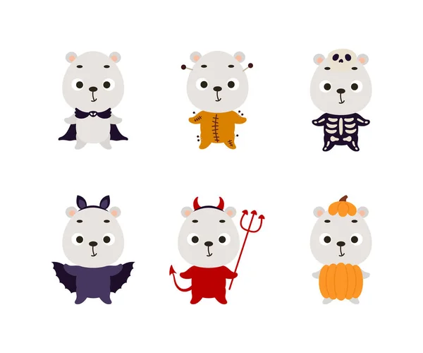 Cute Halloween Polar Bear Set Cartoon Animal Character Collection Kids — Wektor stockowy