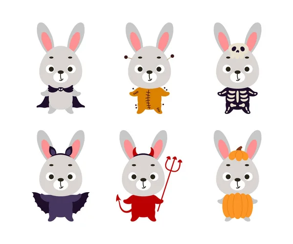 Cute Halloween Rabbit Set Cartoon Animal Character Collection Kids Shirts — Διανυσματικό Αρχείο