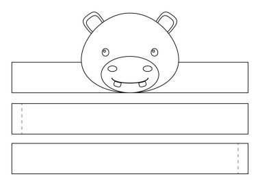 Yazdırılabilir kağıt su aygırı tacı. Doğum günü, noel, bebek partisi için kurdele şablonu. Eğlence için eğlenceli bir aksesuar. Yazdır, boya, kes ve yapıştır. Vektör stok illüstrasyonu.