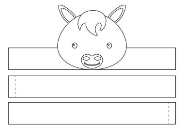 Yazdırılabilir kağıttan taç. Doğum günü, noel, bebek partisi için kurdele şablonu. Eğlence için eğlenceli bir aksesuar. Yazdır, boya, kes ve yapıştır. Vektör stok illüstrasyonu.