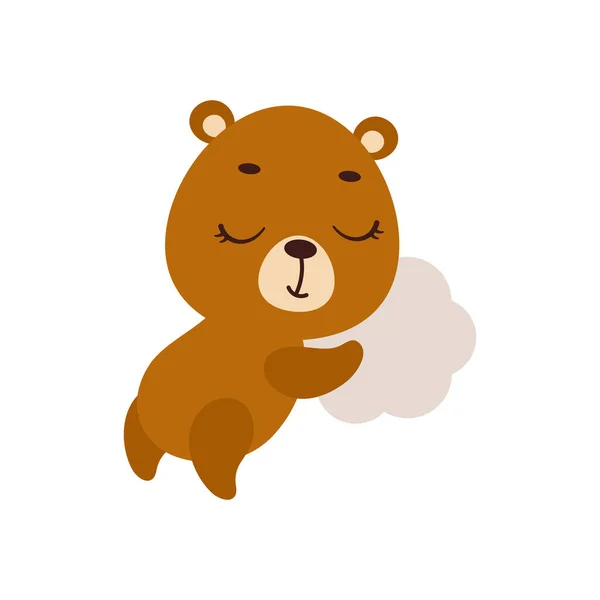 Roztomilý Medvídek Spí Mraku Charakter Kresleného Zvířete Pro Dětské Tričko — Stockový vektor