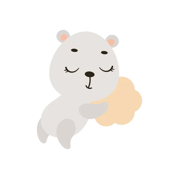 Słodki Mały Niedźwiedź Polarny Śpiący Chmurze Kreskówkowy Charakter Zwierząt Dla — Wektor stockowy