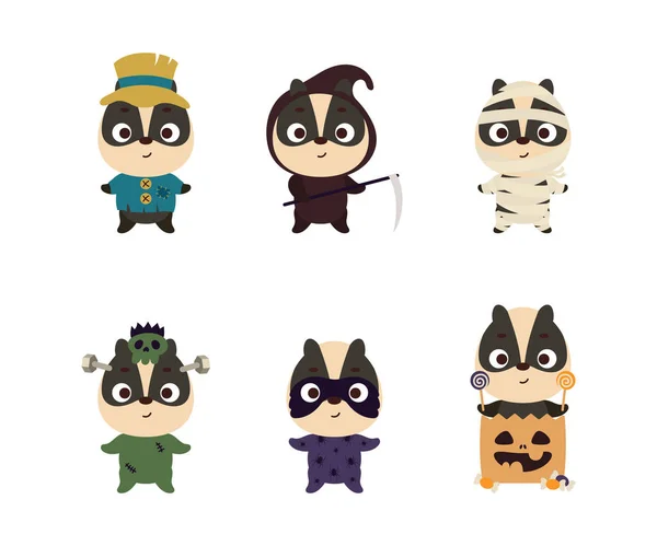 Cute Halloween Badger Set Cartoon Animal Character Collection Kids Shirts — Stock Vector