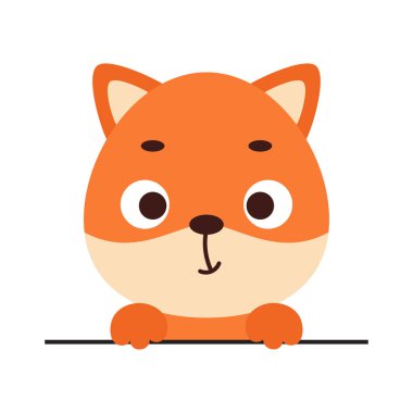 Beyaz arka planda şirin bir tilki kafası. Çocuk tişörtleri için çizgi film karakteri, bebek dekorasyonu, bebek partisi, tebrik kartı, davetiye, ev içi. Vektör stok illüstrasyonu