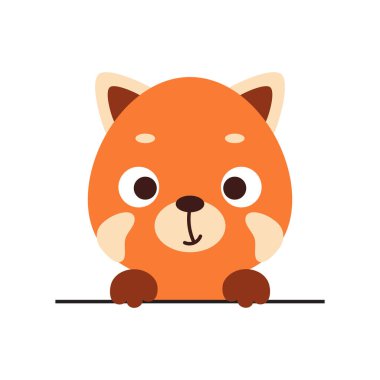 Beyaz arka planda sevimli küçük kırmızı panda kafası. Çocuk tişörtleri için çizgi film karakteri, bebek dekorasyonu, bebek partisi, tebrik kartı, davetiye, ev içi. Vektör stok illüstrasyonu