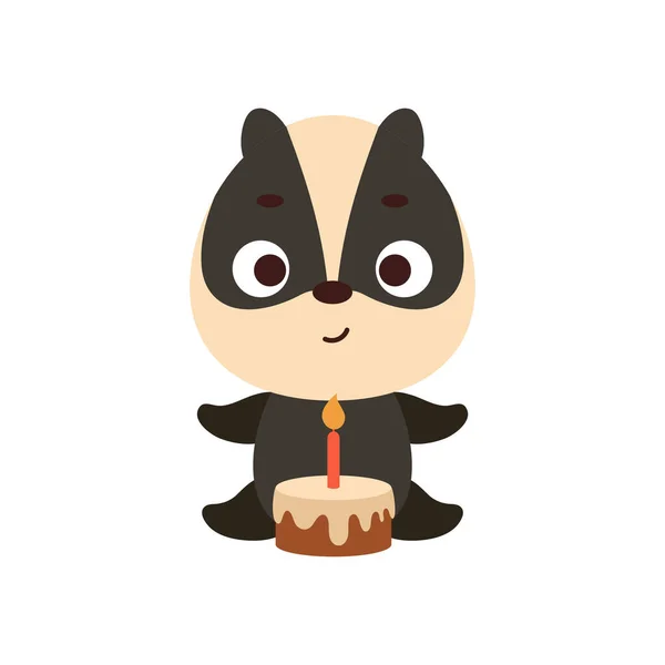 Lindo Tejón Con Pastel Cumpleaños Sobre Fondo Blanco Personaje Animal — Vector de stock