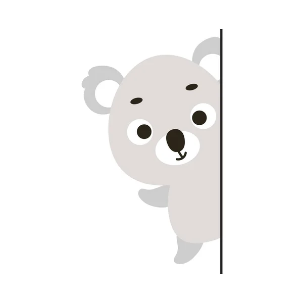 Leuke Kleine Koala Gluren Hoek Witte Achtergrond Cartoon Dierlijke Karakter — Stockvector